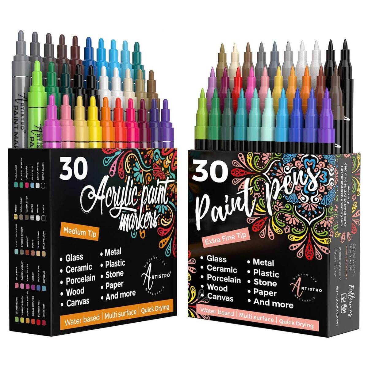 30 Artistro Paint Pens 15 Oil Based Markers 15 Water Based Markers