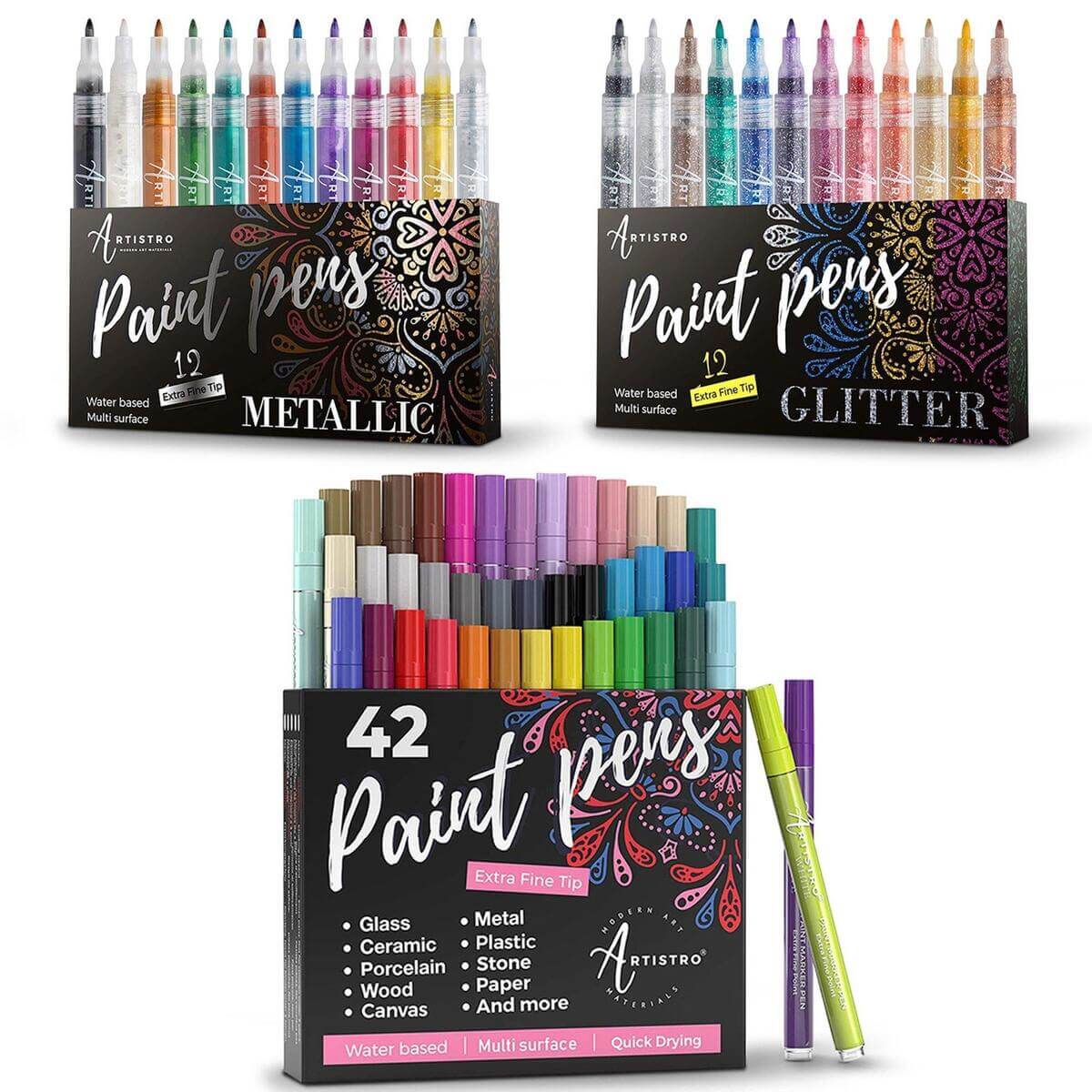 bundle 12 metallic+12 glitter+42 extra fine markers