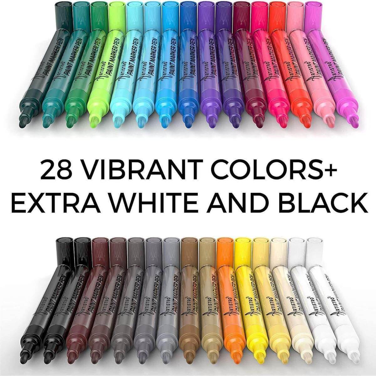 28 vibrant colors+extra white and black