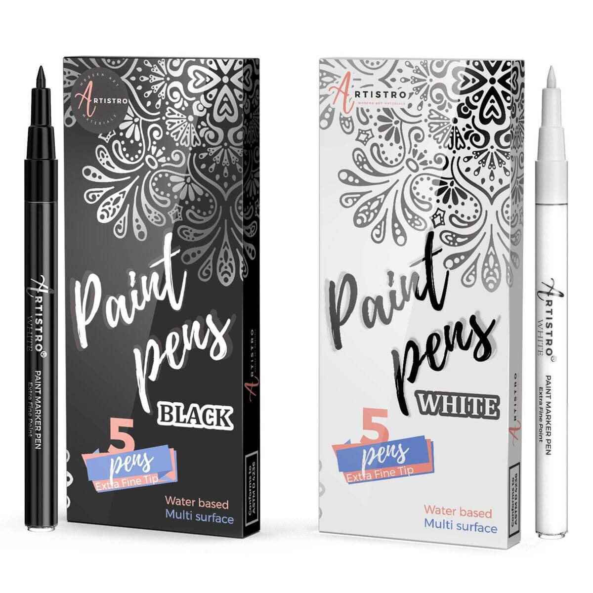 bundle 5 black + 5 white extra fine markers
