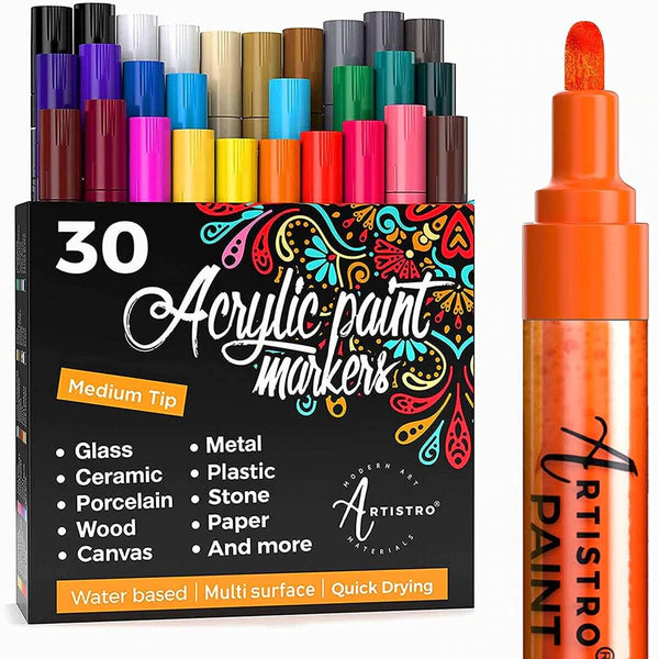 Artistro Set Watercolor Paint Set, 48 Vivid Colors in Tin Box and 5 Black  Acrylic Paint Pens Extra Fine Tip for Kids Craft, Art Project 