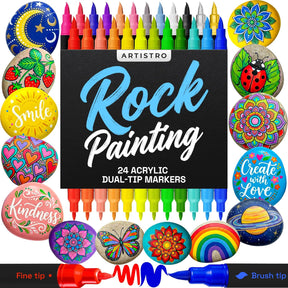 ARTISTRO 24 Rock Acrylic Paint Markers - Rock Painting Kit for Kids and Adults - Art & Craft Supplies - Paint Pens for River, Flat and Smooth Stones - Paint for Ceramic, Mugs and Pottery