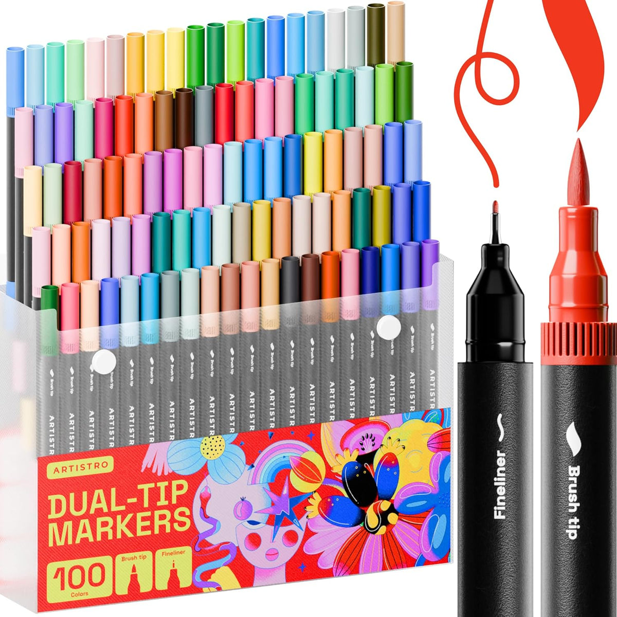 100 Brush Marker Pens Coloring Markers for adults Brush Tip Markers & 0.4mm Fineliner Pens Coloring Markers, Coloring Pens, Bullet Journal Pens, Markers for Coloring Books No Bleeding