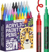 Dual Tip Acrylic Paint Markers - Easy for All Ages & Levels Acrylic Paint Pens for Fabric, Rocks, Paper, Wood, Canvas, Glass, DIY (Medium Tip, 30)