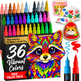 ARTISTRO 36 Acrylic Paint Markers - Paint Pens for Drawing, Brush + Fine Tips - For Fabric, Rock, Glass, Wood, DIY - Art & Craft Supplies for Adults, Teens, Kids - Teacher Appreciation Gift