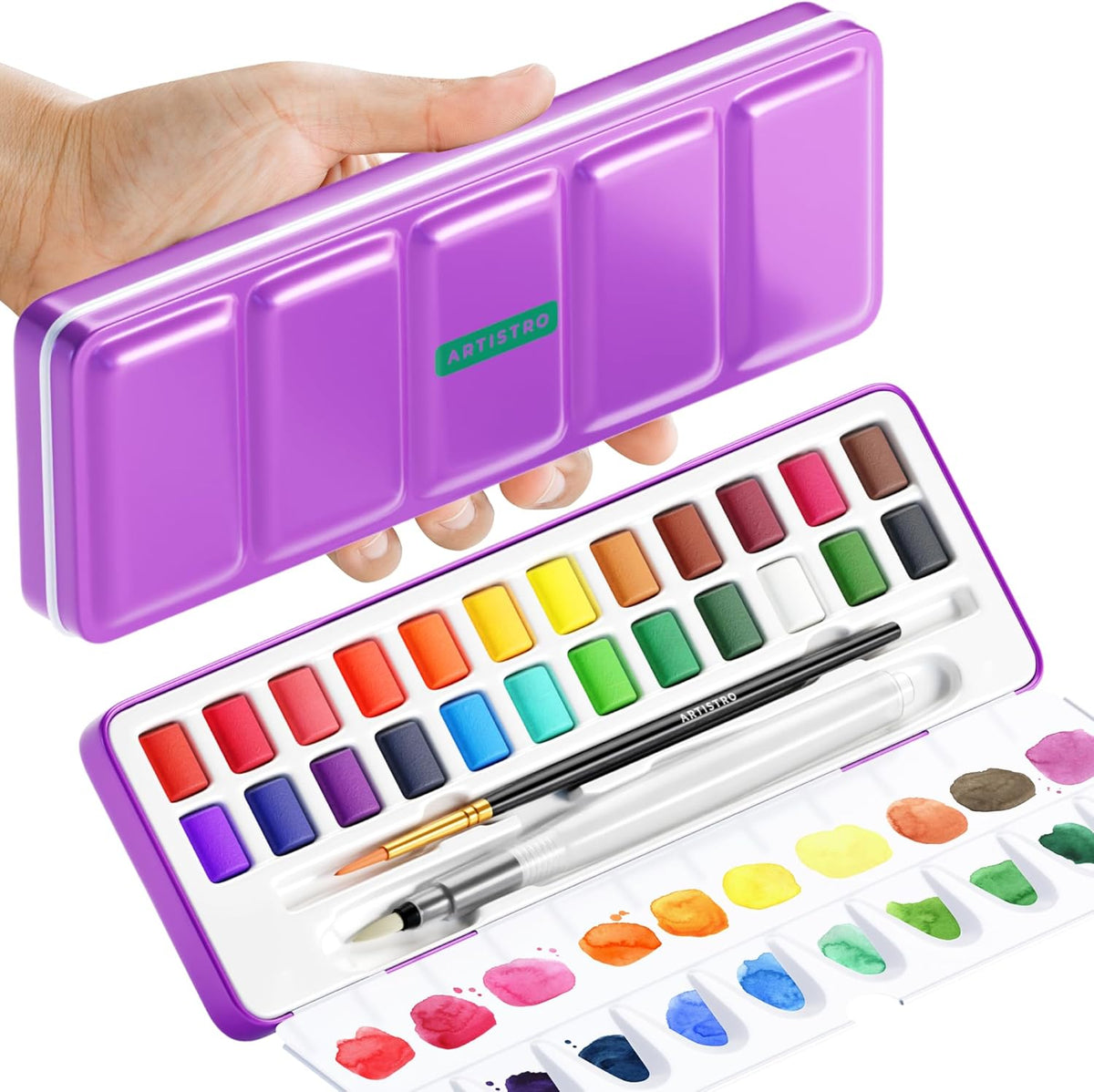 Watercolor Paint Set 24 Colors, Travel Watercolor Set in Portable Box, Water Color Paint Sets for Kids, Mini Water Colors Paint Adult Set for Artists, Beginners, Amateur Hobbyists