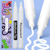 2 White Permanent Marker - Waterproof Markers for Fabric, Rocks, Glass, Wood, Paper - Oil Based Paint Pens - Medium Tip 3mm