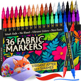 ARTISTRO 36 Dual-Tip Fabric Markers - Fabric Decorating Kit - Permanent for Clothes - No Bleed Pens for T-Shirts, Bags, Textile, Canvas, and More (Brush Tip and Fine Tip)