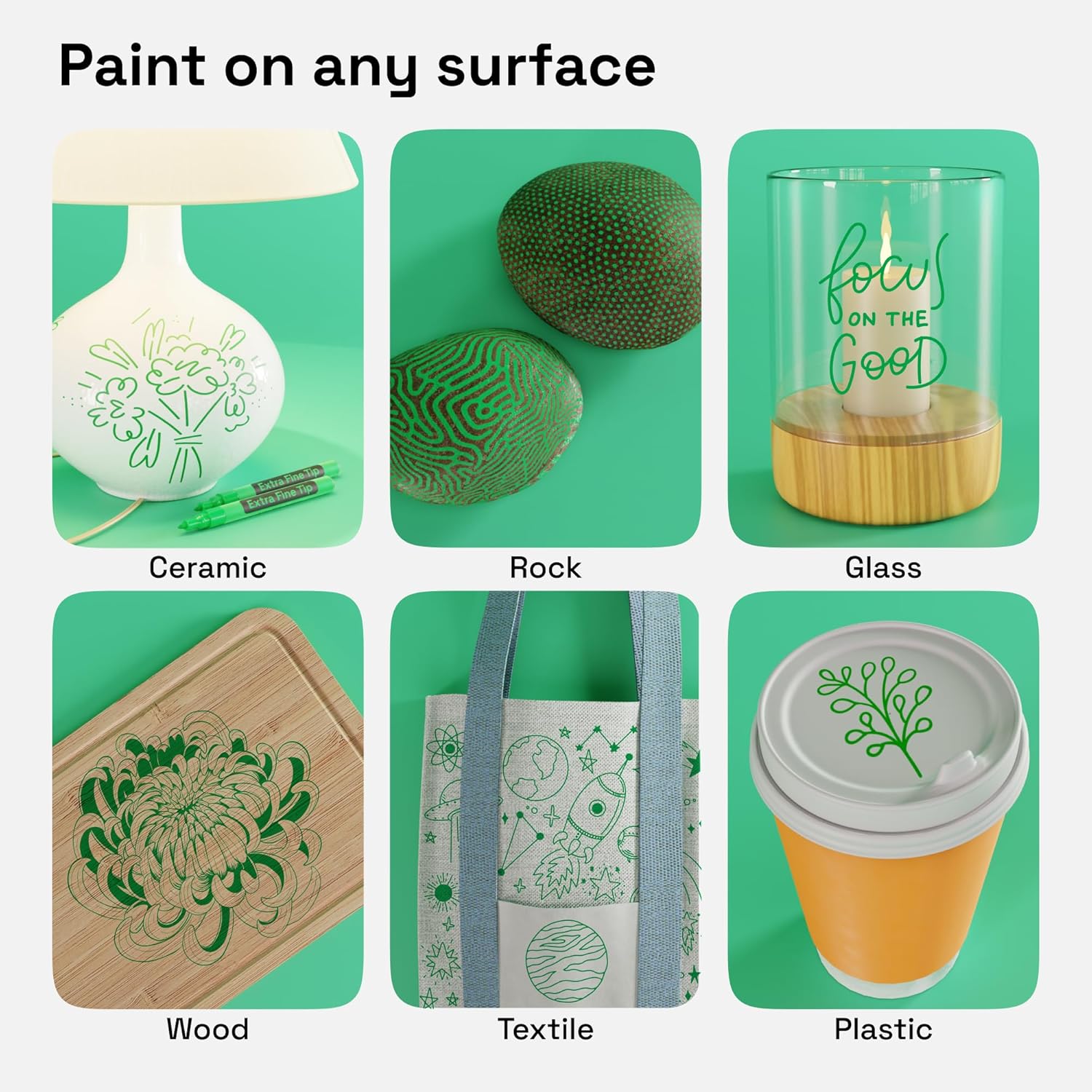 2 Acrylic Paint Pens for Rock Painting Ceramic Wood Glass Tire Plastic, Fabric Marker Paint Markers Ideal for Labeling DIY Crafts Art Projects, 0.7mm Extra Fine Tip, Green