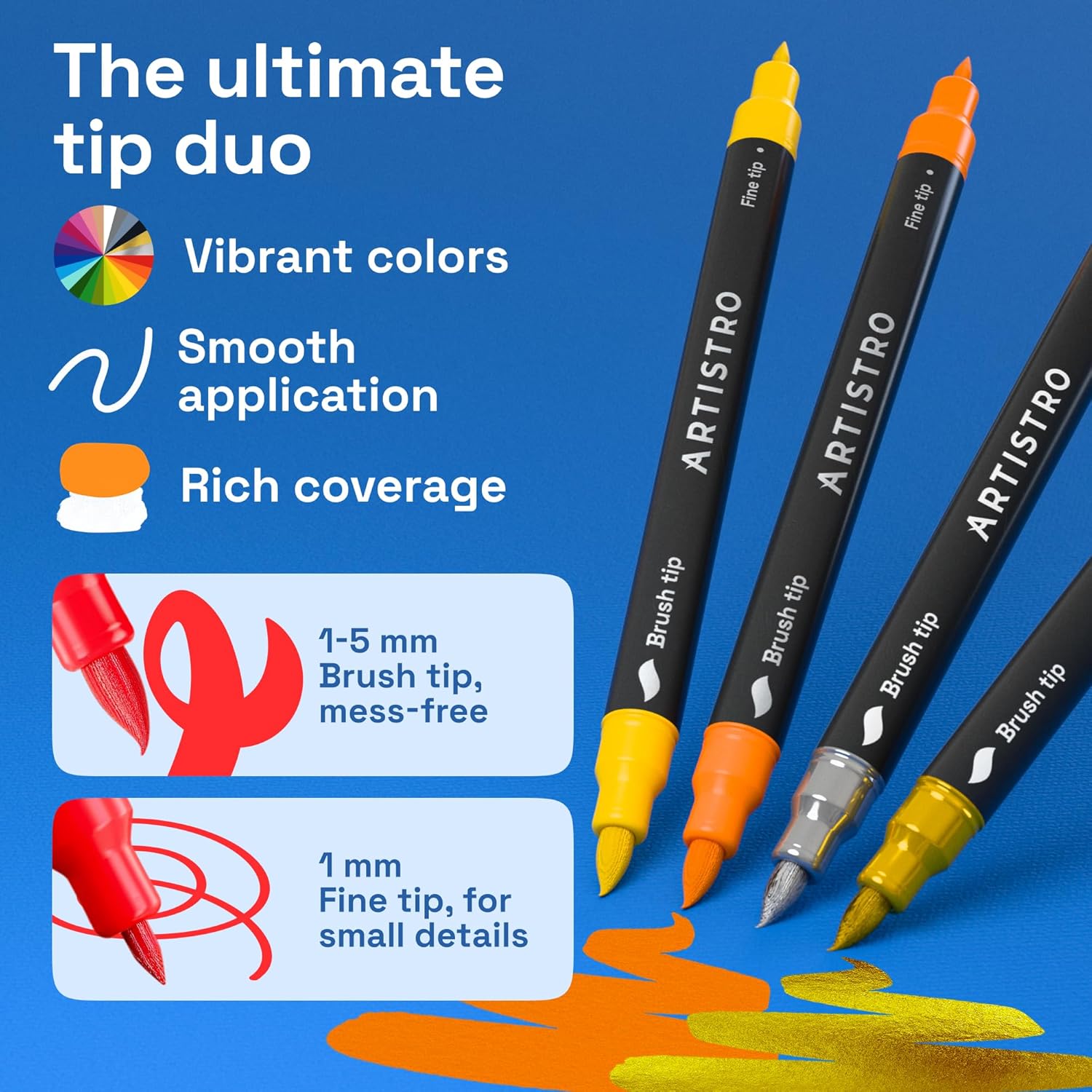 ARTISTRO 36 Acrylic Paint Markers - Paint Pens for Drawing, Brush + Fine Tips - For Fabric, Rock, Glass, Wood, DIY - Art & Craft Supplies for Adults, Teens, Kids - Teacher Appreciation Gift