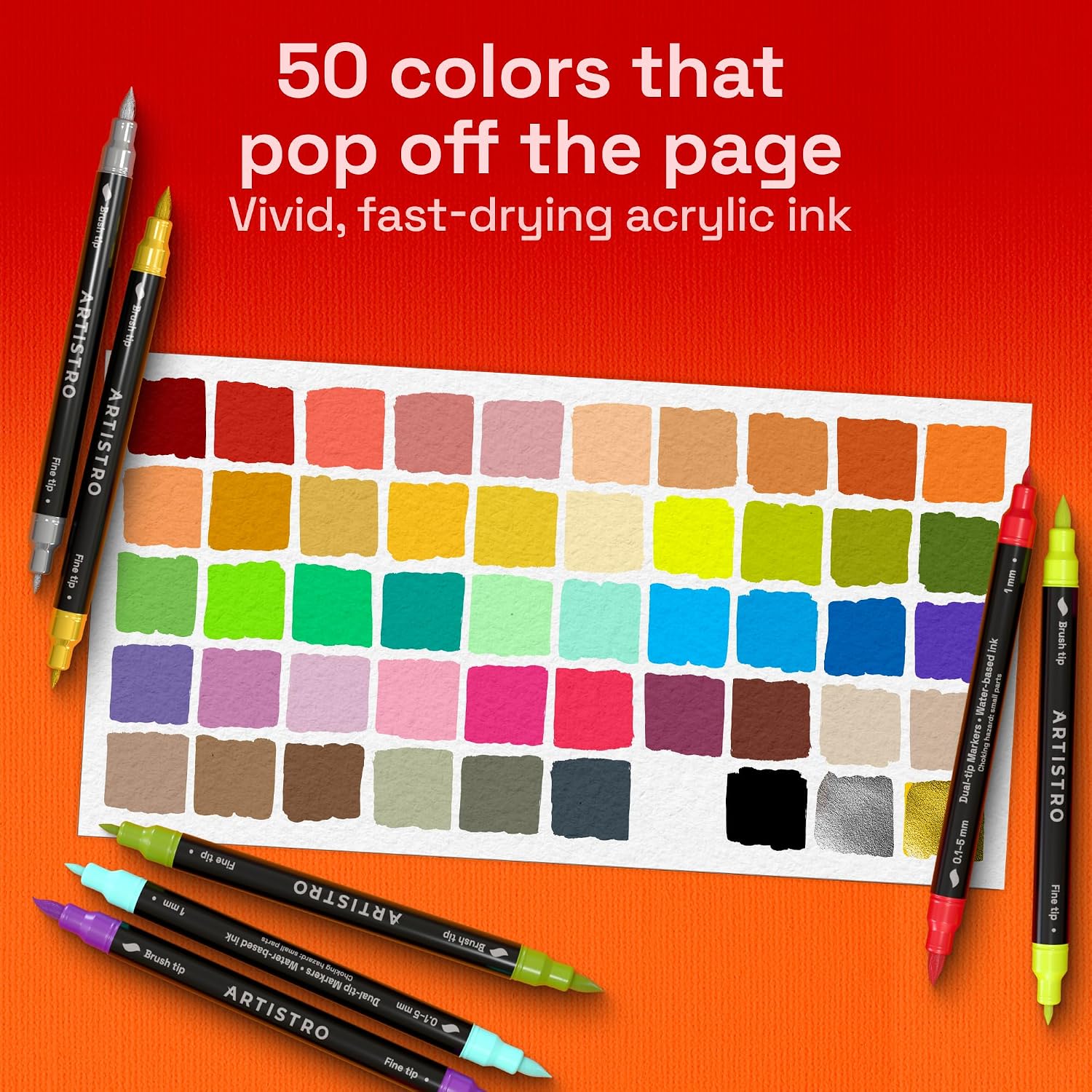 ARTISTRO 50 Acrylic Dual-Tip Glass Marker Pens for Wine Glasses