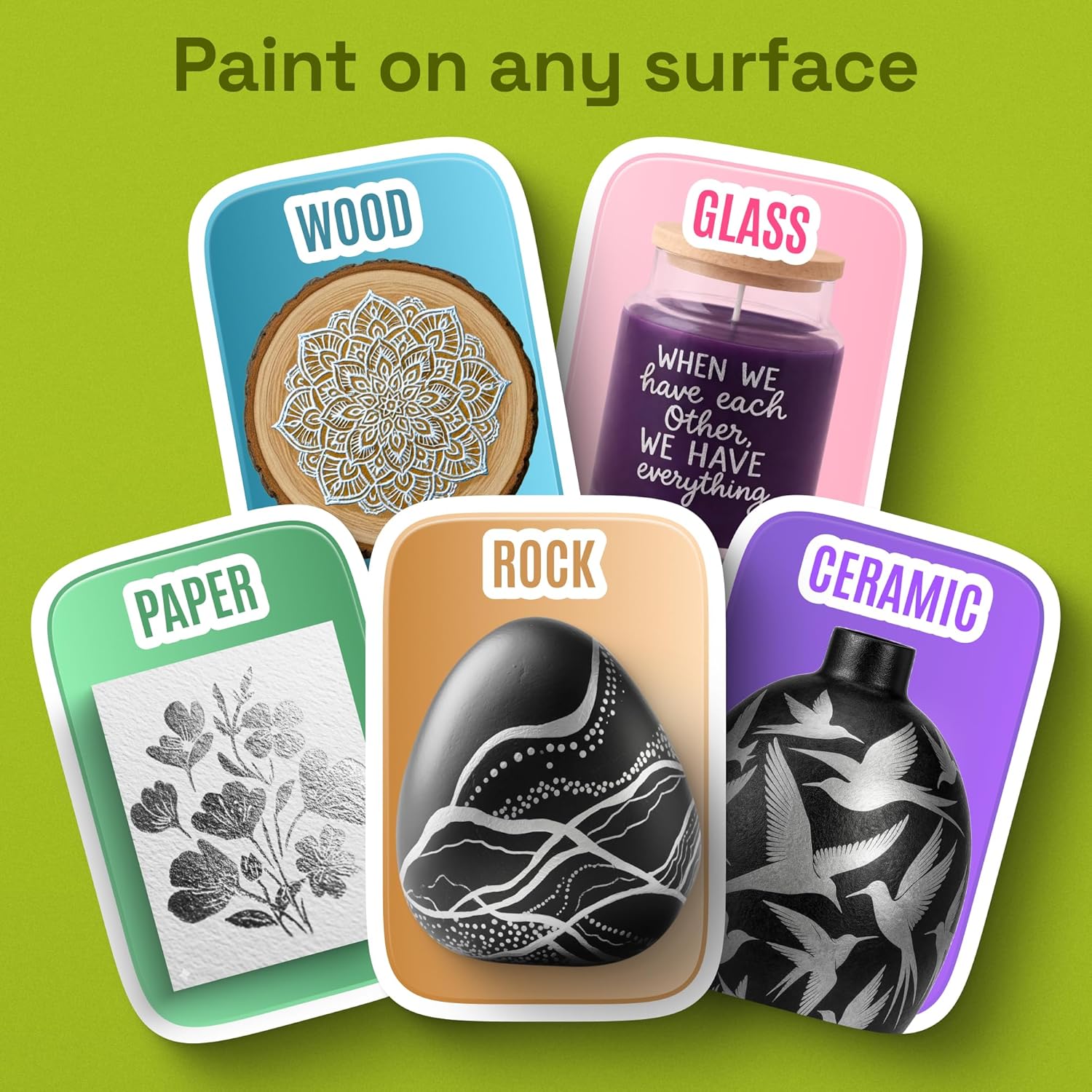 ARTISTRO 5 Silver Paint Pen for Rock, Glass, Ceramic, Wood, Tire, Fabric, Metal, Canvas, Marking, Painting - Set of 5 Acrylic Paint Markers Water-based