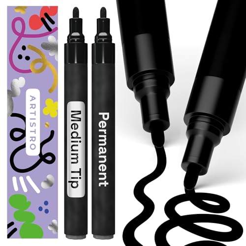 ARTISTRO 2 Black Permanent Marker - Waterproof Markers for Tire, Fabric, Rocks, Glass, Ceramic, Wood, Paper - Oil Based 
