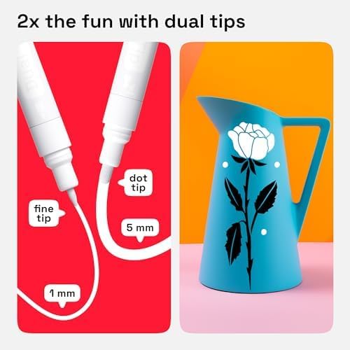 ARTISTRO 6 Black & White Permanent Markers, Oil Based Paint Markers Dual Tip (0.7mm+3mm), Waterproof Paint Pens for Rock Painting, Ceramic, Glass, Wood, Tire, Fabric & More 3+3