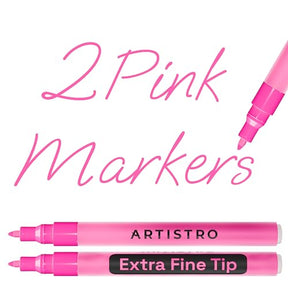ARTISTRO 2 Pink Acrylic Paint Markers - 0.7mm Extra Fine-Tip Paint Pens - Perfect for Crafting, Art Projects, & More