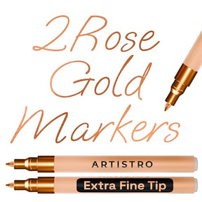ARTISTRO 2 Rose Gold Acrylic Paint Markers - 0.7mm Extra Fine-Tip Paint Pens - Perfect for Crafting, Art Projects, & Mor