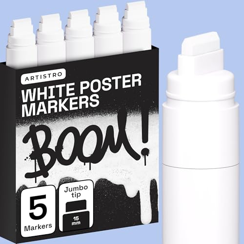 ARTISTRO 5 White Paint Pen for Rock, Glass, Ceramic, Wood, Tire, Fabric, Metal, Canvas, Marking, Painting - Set of 5 Acr