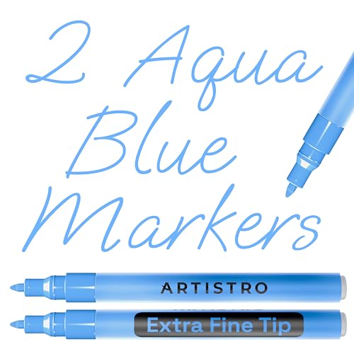 ARTISTRO 2 Light Blue Acrylic Paint Markers - 0.7mm Aqua Extra Fine-Tip Paint Pens - Perfect for Crafting, Art Projects,