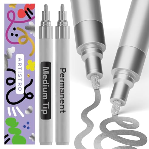 ARTISTRO 2 Silver Permanent Marker - Waterproof Markers for Tire, Fabric, Rocks, Glass, Ceramic, Wood, Paper - Oil Based