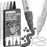 ARTISTRO 5 Grey Tones Dual-Tip Acrylic Paint Marker Pens