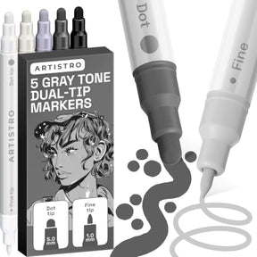 ARTISTRO 5 Grey Tones Dual-Tip Acrylic Paint Marker Pens