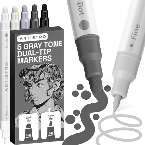 ARTISTRO 5 Grey Tones Dual-Tip Acrylic Paint Marker Pens