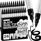 ARTISTRO 24 Black Dual-Tip Acrylic Paint Marker Pens for Drawing