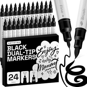ARTISTRO 24 Black Dual-Tip Acrylic Paint Marker Pens for Drawing