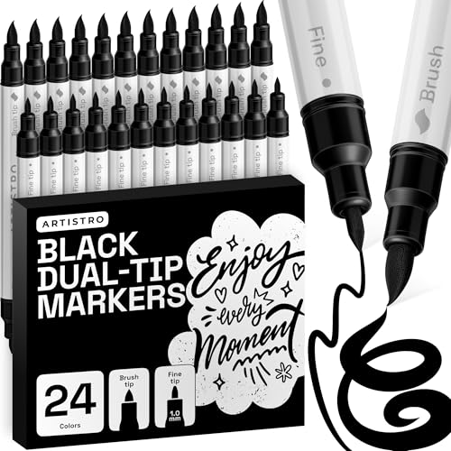 ARTISTRO 24 Black Dual-Tip Acrylic Paint Marker Pens for Drawing