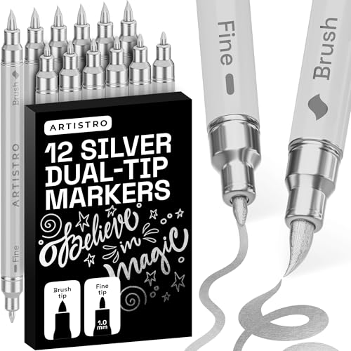 ARTISTRO 12 Silver Dual-Tip Acrylic Paint Marker Pens for Drawing