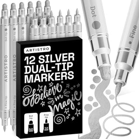 ARTISTRO Silver Dual-Tip Acrylic Paint Marker Pens - Set of 12