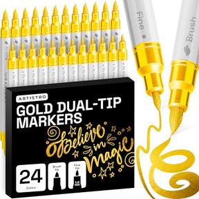 ARTISTRO 24 Gold Dual-Tip Acrylic Paint Marker Pens for Drawing