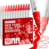 ARTISTRO 12 Red Tones Dual-Tip Acrylic Paint Marker Pens