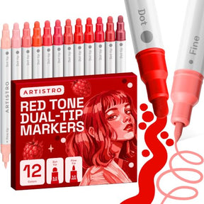 ARTISTRO 12 Red Tones Dual-Tip Acrylic Paint Marker Pens