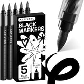 ARTISTRO 5 Black Paint Pen for Rock, Glass, Ceramic, Wood, Tire, Fabric, Metal, Canvas, Marking, Painting - Set of 5 Acr