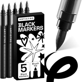 ARTISTRO 5 Black Paint Pen for Rock, Glass, Ceramic, Wood, Tire, Fabric, Metal, Canvas, Marking, Painting - Set of 5 Acr