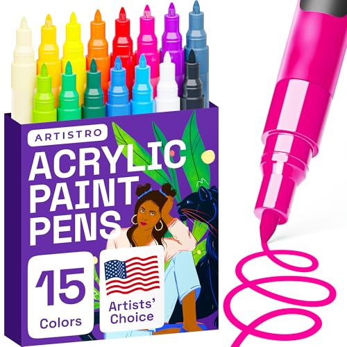 ARTISTRO 15 Acrylic Paint Markers - Paint Pens for Glass Marking, Rock Painting, Ceramic, Wood, Fabric, DIY, Craft, Canv