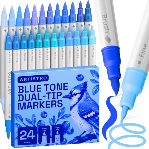 ARTISTRO 24 Blue Tones Dual-Tip Acrylic Paint Marker Pens for Drawing