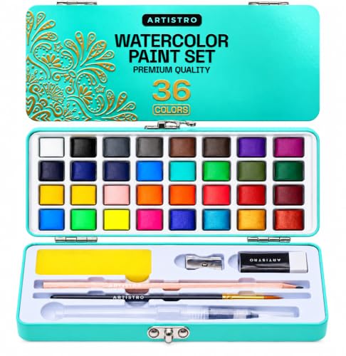 ARTISTRO Watercolor Paint Set with Palette & Brush Pens - 24 Colors