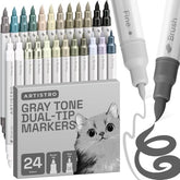 ARTISTRO 24 Gray Tones Dual-Tip Acrylic Paint Marker Pens for Drawing