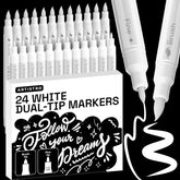 ARTISTRO 24 White Dual-Tip Acrylic Paint Marker Pens for Drawing