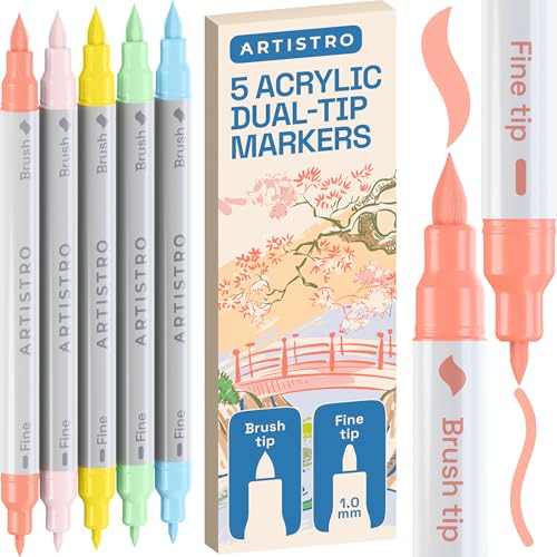 ARTISTRO 5 Pastel Dual-Tip Acrylic Paint Marker Pens for Drawing