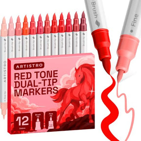 ARTISTRO 12 Red Tones Dual-Tip Acrylic Paint Marker Pens for Drawing