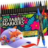 ARTISTRO 20 Fabric Markers for Clothes and Textiles – Permanent No-Bleed Fabric Decorating Kit for T-Shirts, Bags, Canva