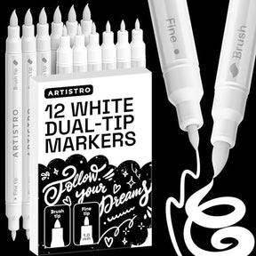 ARTISTRO 12 White Dual-Tip Acrylic Paint Marker Pens for Drawing