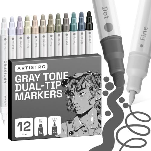ARTISTRO 12 Grey Tones Dual-Tip Acrylic Paint Marker Pens
