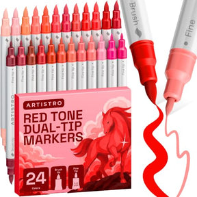 ARTISTRO 24 Red Tones Dual-Tip Acrylic Paint Marker Pens for Drawing