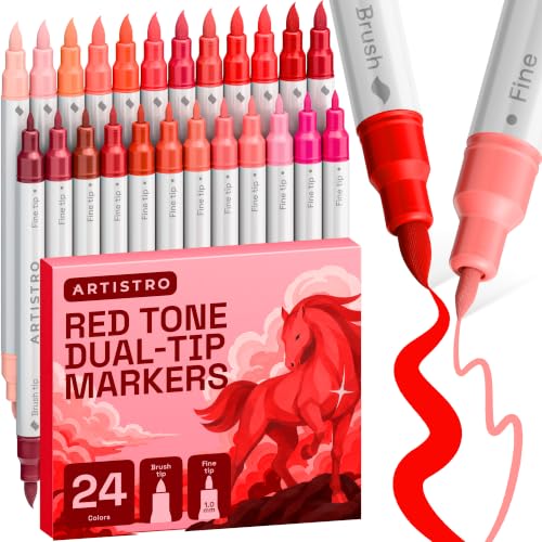 ARTISTRO 24 Red Tones Dual-Tip Acrylic Paint Marker Pens for Drawing