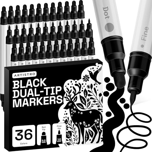 ARTISTRO Black Dual-Tip Acrylic Paint Marker Pens - Set of 36