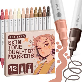 ARTISTRO Skin Tones Dual-Tip Acrylic Paint Marker Pens - Set of 12